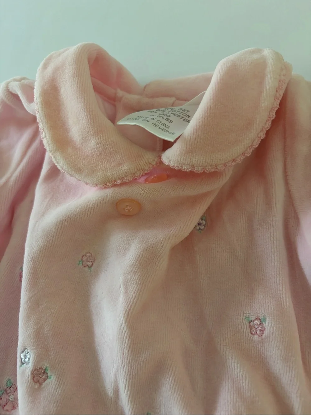 Vintage Carters 2 Piece Soft Pink Velour Set Sweet Floral Embroidery 9 Months